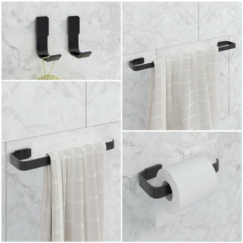 Kit de Acessórios para Banheiro 5 Peças 2 Cabides Stander:preto