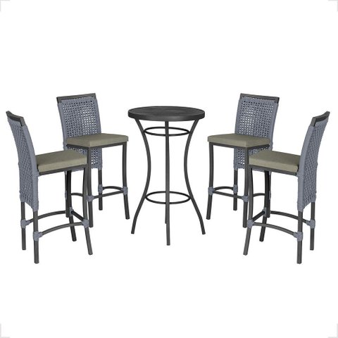 Mesa Bistrô e 4 Banquetas Roma Preta Corda Náutica Estofado 8 Trama Original