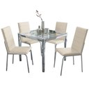Ver imagem 1 de Conjunto Sala de Jantar 4 Cadeiras Mesa Tampo de Vidro Bege
