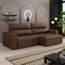 Ver imagem 1 de Sofá Retrátil 3 Lugares 204cm 2 Módulos Nero Couro Marrom Manchado G52 - Gran Belo