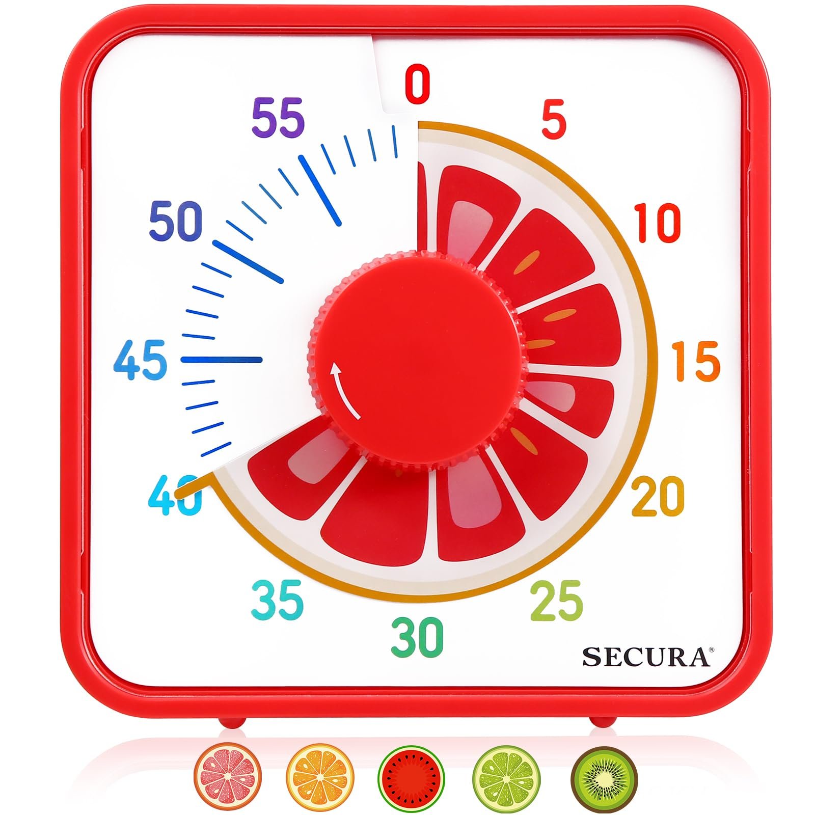 Secura Timer Visual de 60 Minutos com Ímã para Crianças, Design Fruta (toranja)