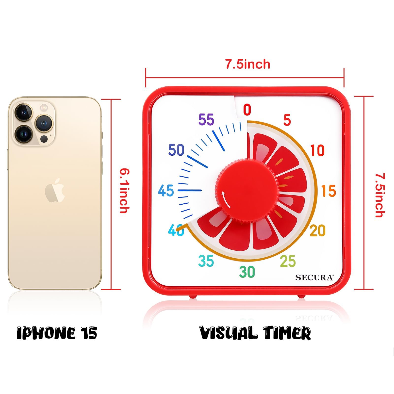 Secura Timer Visual de 60 Minutos com Ímã para Crianças, Design Fruta (toranja) - 7