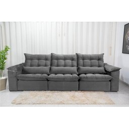 Sofá Retrátil e Reclinável Ipanema 2,10m em Tecido Veludo C/ 03 Módulos - Montagem Inclusa:cinza - 5