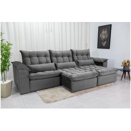 Sofá Retrátil e Reclinável Ipanema 2,10m em Tecido Veludo C/ 03 Módulos - Montagem Inclusa:cinza - 2