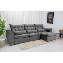 Sofá Retrátil e Reclinável Ipanema 2,10m em Tecido Veludo C/ 03 Módulos - Montagem Inclusa:cinza - 3