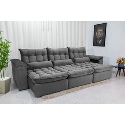 Sofá Retrátil e Reclinável Ipanema 2,10m em Tecido Veludo C/ 03 Módulos - Montagem Inclusa:cinza - 1