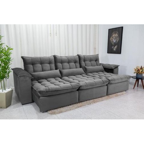 Sofá Retrátil e Reclinável Ipanema 2,10m em Tecido Veludo C/ 03 Módulos - Montagem Inclusa
