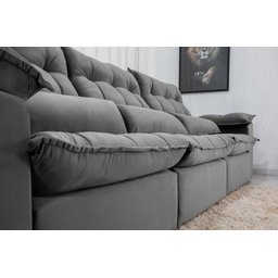 Sofá Retrátil e Reclinável Ipanema 2,10m em Tecido Veludo C/ 03 Módulos - Montagem Inclusa:cinza - 8