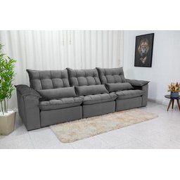 Sofá Retrátil e Reclinável Ipanema 2,10m em Tecido Veludo C/ 03 Módulos - Montagem Inclusa:cinza - 4