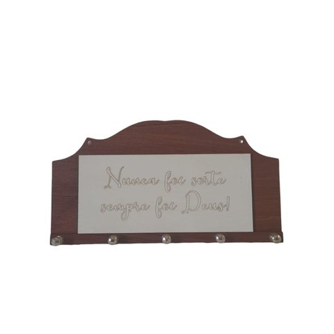Porta Chaves Nunca Foi Sorte Sempre Foi Deus para Parede 5 Ganchos Decoração Moderna Madeira Mdf
