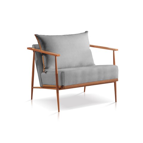 Poltrona Decorativa Linho Cinza Medio Base Cobre Aura 2