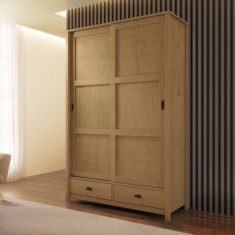 Guarda Roupa Madeira Maciça 133cm 2 Portas 2 Gavetas Leona F07- D'Rossi