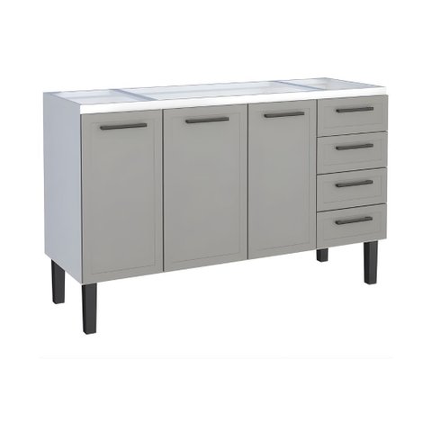 Armário de Cozinha 144cm 100% Aço 3 Porta e 4 Gavetas Balcão:Cinza