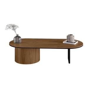 Mesa de Centro Ipê em Madeira Maciça Castanho Metal Preto