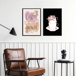 Kit 2 Quadros Coffee Is The Answer 33x24cm:moldura Preta - 1 Kit 2 Quadros Coffee Is The Answer 33x24cm:moldura Preta - 1