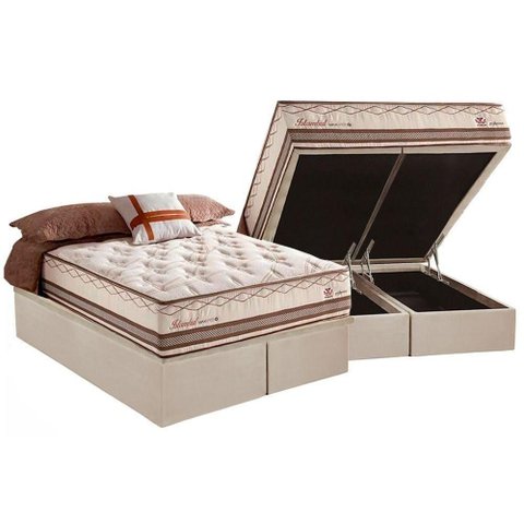 Cama Box Baú King: Colchão Molas Masterpocket Ensacadas Herval Maxspring Istambul + Base Crc Suede