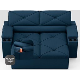 Sofá com Porta Copos Retrátil e Reclinável Pop 1,54m Velosuede Petroleo - Netsofas - 4