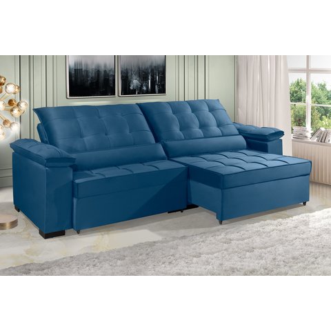 Sofá Retrátil e Reclinável Renew 2.10m Estilo Estofados - França Velusoft Cor "azul"