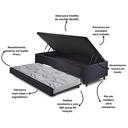 Ver imagem 5 de Bicama Box com Baú Solteirão Suede Preto 96x203 com Colchão Auxiliar Ecoflex