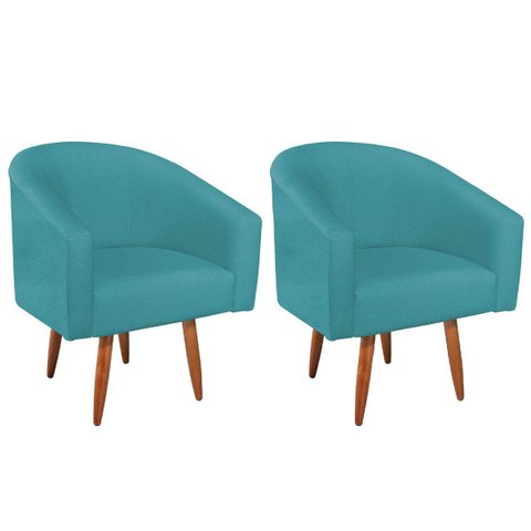 Kit 02 Poltronas Decorativas Sala de Estar Recepção Luiza Pés Palito Suede - Doce Sonho Móveis Kit 2