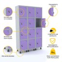 Ver imagem 3 de ROUPEIRO DE AÇO 3M 12 PORTAS FECHADURA PANDIN - CINZA/LILÁS GRF 503/12 DI