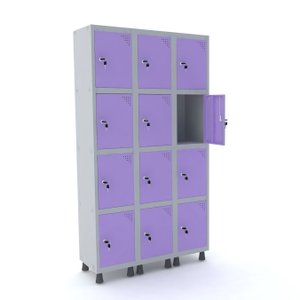 ROUPEIRO DE AÇO 3M 12 PORTAS FECHADURA PANDIN - CINZA/LILÁS GRF 503/12 DI