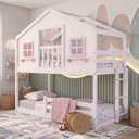 Ver imagem 2 de Beliche Infantil Montessori com Varanda e Grade Proteção Casinha Dos Sonhos Madeira Maciça Branco