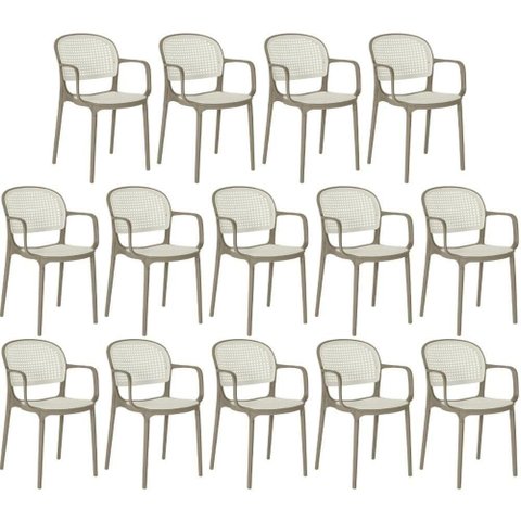 Kit 14 Cadeiras de Jantar Roma Prática com Braços para Sala e Cozinha - Branco-cinza Escuro