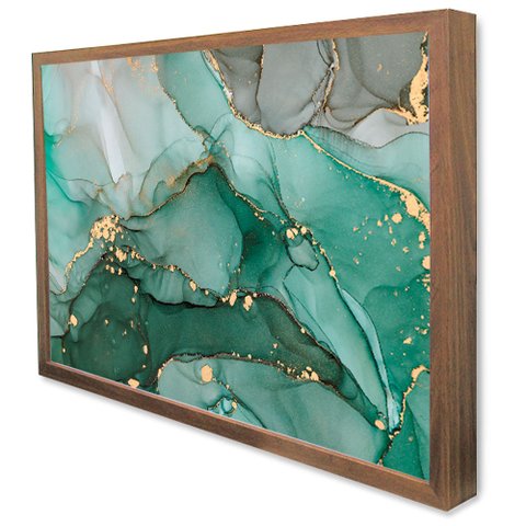 Quadro Decorativo Abstrato Mármore Verde Safira em Moldura Caixa TaColado Moldura Caixa 3cm Madeira 