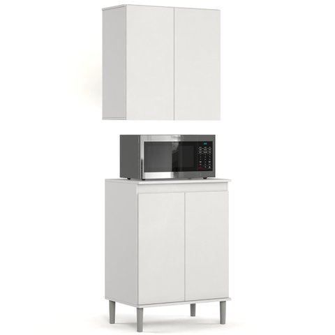 Armário de Cozinha Aéreo e Balcão com Tampo Italy Branco - Ej Móveis