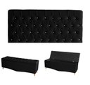 Ver imagem 1 de Kit Estrela Cabeceira de Cama Painel e Calçadeira Baú Botão Cristal King 195 Cm Suede Preto do Lar M
