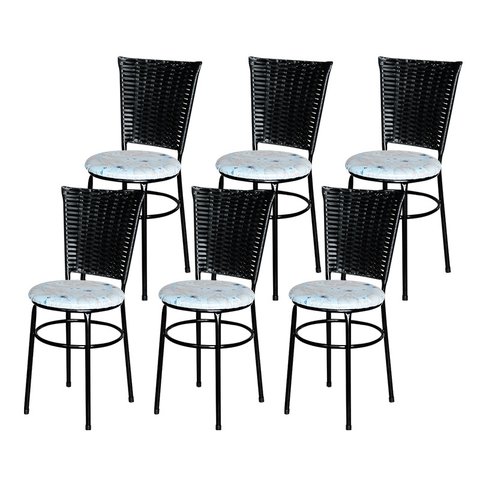 6 Cadeiras para Mesa Preta Hawai Preto Assento Floral:floral Areia
