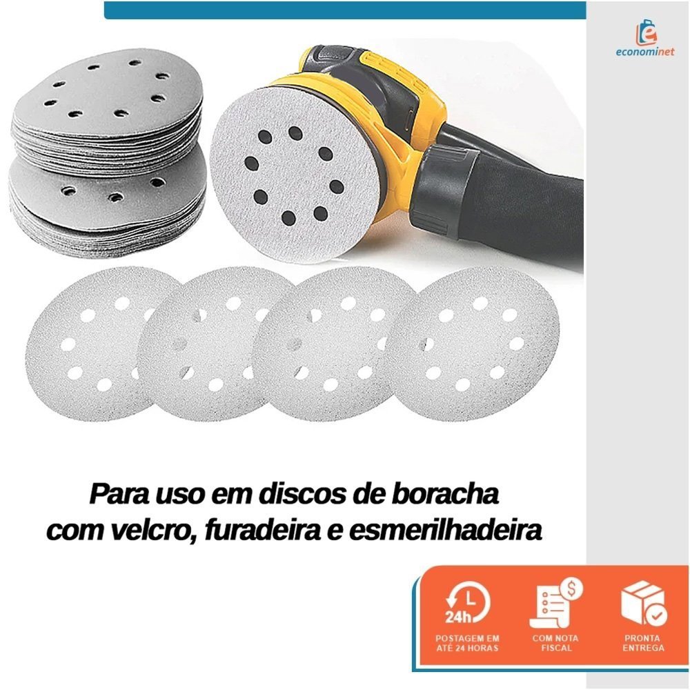 Kit 50 Disco de Lixa Velcro Branco Pluma 8 Furos 115mm Grão 220 - Starfer - 3