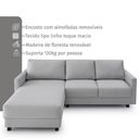 Ver imagem 4 de Sofá Chaise + 2 Assentos 2,40m Linho com Molas Zante Estofama