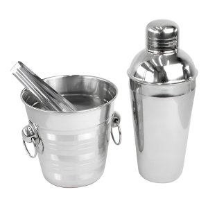 Kit Drinks Bar 3 Peças Coqueteleira Balde Pegador Inox