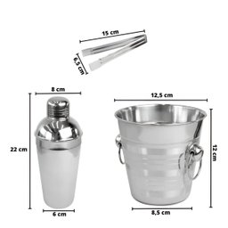 Kit Drinks Bar 3 Peças Coqueteleira Balde Pegador Inox - 7