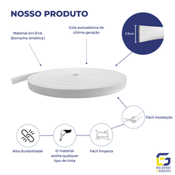 Moldura Roda Meio Eva Adesivado Júpiter 3,5cmx5mm 5 Metros - Branco - 3