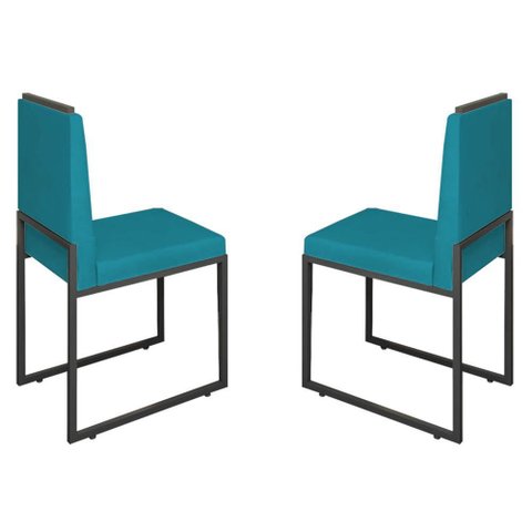 Conjunto Duas Cadeiras Sala Jantar Barcelona Base Preta:azul Turquesa
