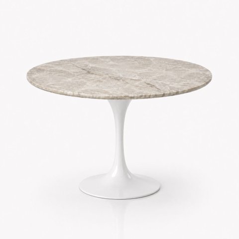 Mesa de Jantar Saarinen Redondo 160 cm Tampo Mármore Taj Mahal Base Laca Branca