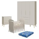 Ver imagem 1 de Quarto de Bebê 4 Portas com Cômoda Gaveteiro Elfe Retrô e Berço Americano Danny Areia Acetinado Natu