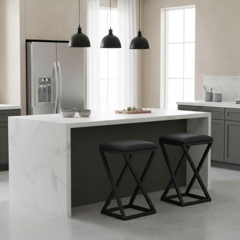 Kit 2 Banqueta Baixa Cozinha 50 Cm Balcão Bar Gourmet Corino Cor:preto