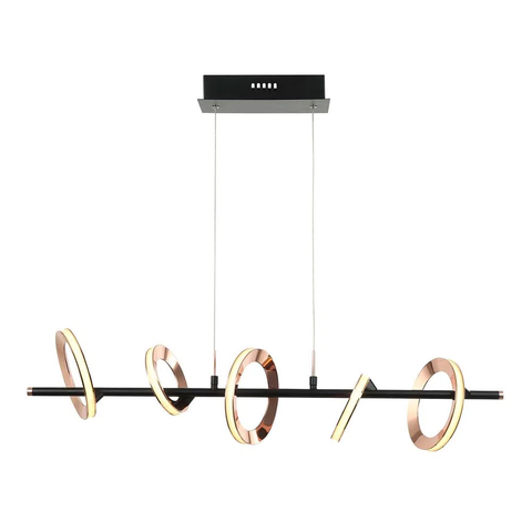 PENDENTE GINGA ROSE GOLD E PRETO E PRETO (C)19CM (L)85CM (A)24.5CM 2 X 4.3W + 3 X 6.1W 3000K 1345LM 