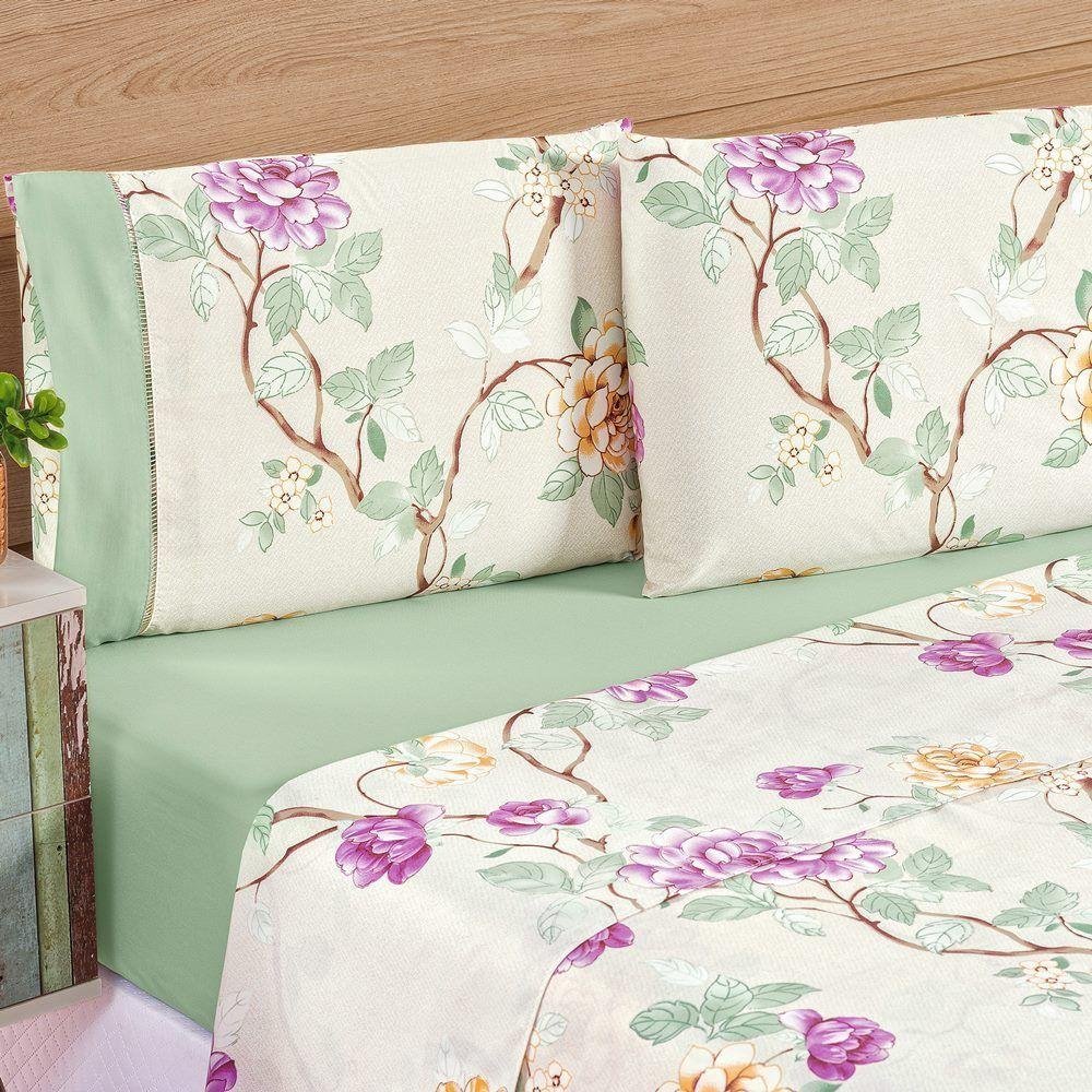 Jogo de Cama Estampado Micropercal 200 Fios Naturale Casal 04 Peças - Belle - 1