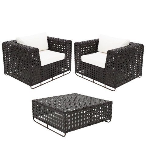 Kit 2 Poltronas de Varanda e Jardim com Mesinha de Centro Fibra Sintética