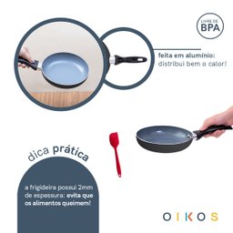 Frigideira Antiaderente de Cerâmica e Alumínio e Espátula de Silicone - Oikos - 4