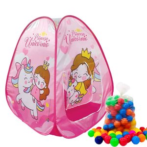 Toca Barraca Infantil Dobrável Pop Up + 50 Bolinhas Princesa Unicórnio