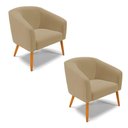 Ver imagem 2 de Kit 02 Poltronas Linho Pés Palitos Castanho Bege