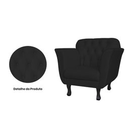 Kit 2 Poltronas Decorativa Couro Preto Pés Madeira Ms Decor - 2