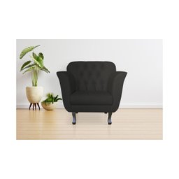 Kit 2 Poltronas Decorativa Couro Preto Pés Madeira Ms Decor - 3
