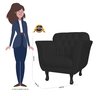 Kit 2 Poltronas Decorativa Couro Preto Pés Madeira Ms Decor - 4